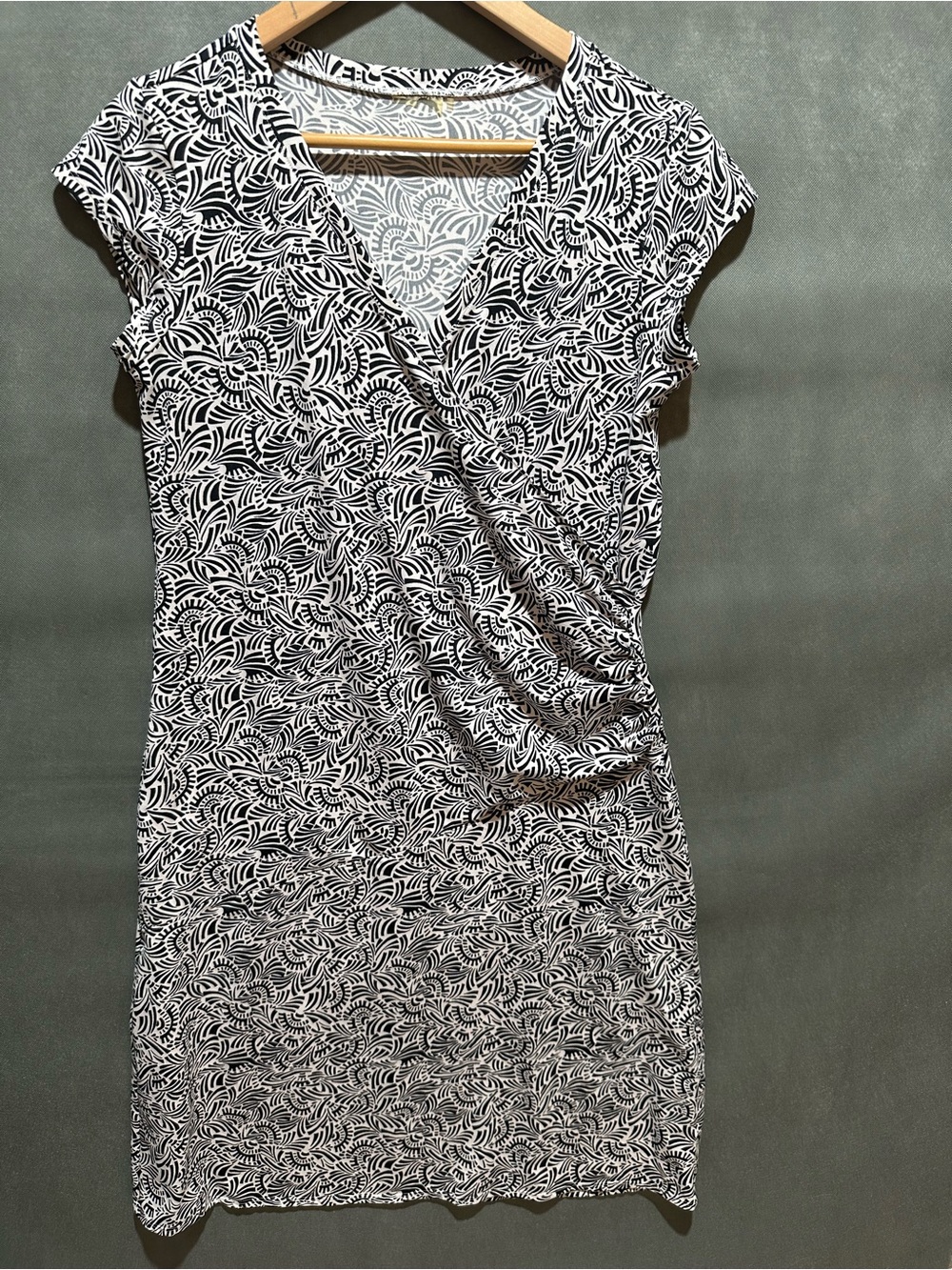 Athleta Tamarindo Faux Wrap Dress Black White Geometric Print M / S No Size Tag